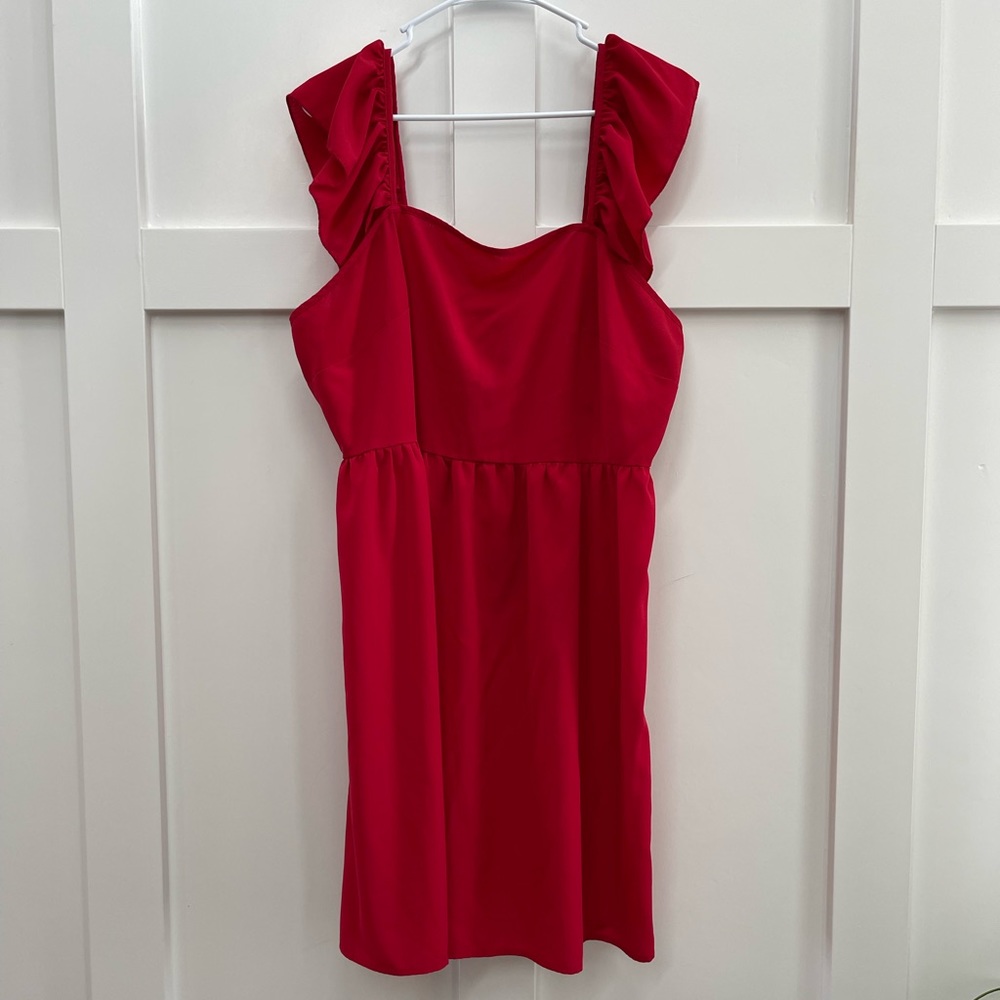 SHIEN curve red flutter sleeve dress!